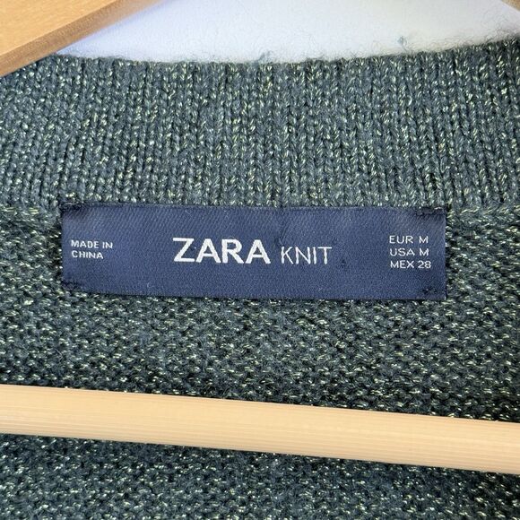 Zara Womens‎ Medium Forest Green Metallic Cardigan Grandpa Core Cabin Sweater - Picture 7 of 7